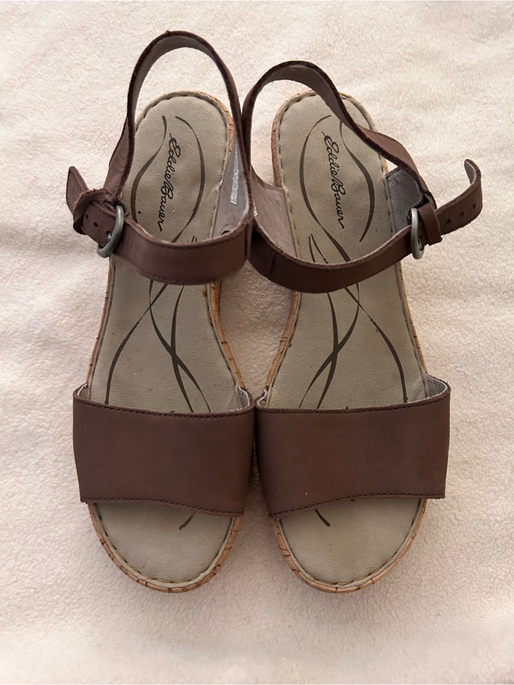 Eddie Bauer Brown Women's Ankle Strap Sandals Cork Wedges